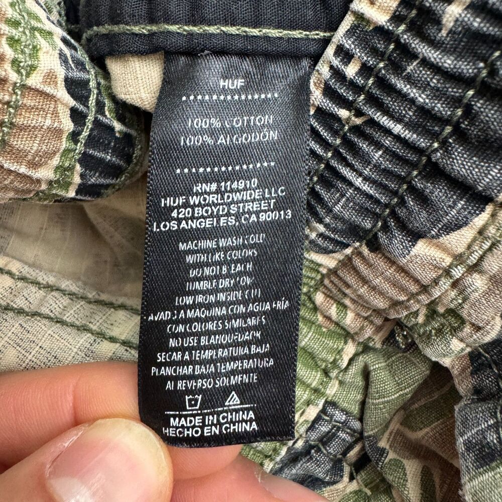 HUF Tiger Striped Camo Cargo Pants Mens Medium Green 100% Cotton Pull On Outdoor - Picture 9 of 16